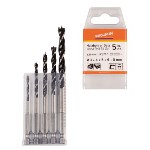 5 - dielna sada špiráľových vrtákov do dreva so 6 - hranom