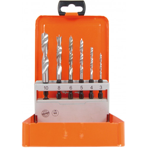6 - dielna sada špiráľových vrtákov do dreva so 6 - hranom